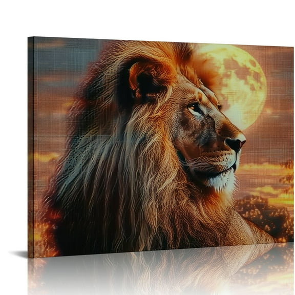 Orinice Lion Full Moon Surrealism Fine Art Aesthetic Poster & Print Wall Painting for Classroom Kitchen Office Farmhouse Bathroom Room Decor Pictures Wall Art Painting Wall Decor for Bathroom Canvas