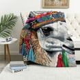 thumbnail image 1 of Orinice Llama Colorful Headdress Tassel Warm Lightweight Blanket Soft Fleece Blankets Throw Blanket Living Rooms Sofa Decor Cow Gifts All Seasons 40x50in, 1 of 6