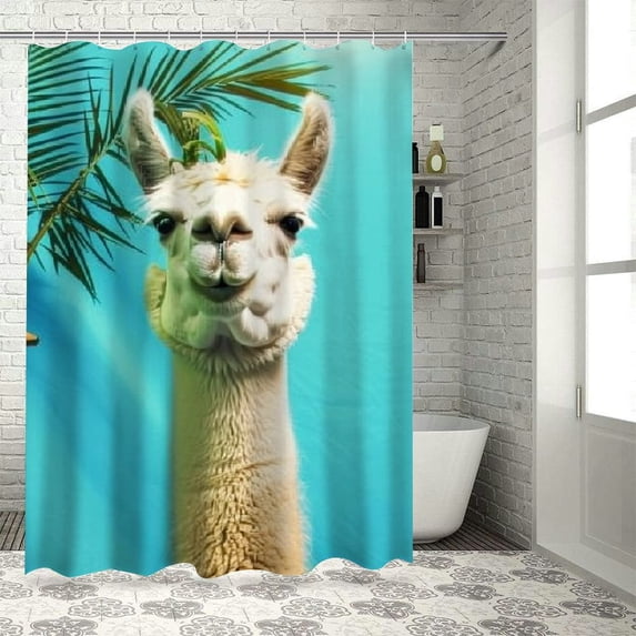Orinice Llama Palm Tree Surreal Bathroom Decor Set - Colorful Luxurious Graphic Print Polyester Fabric Fashion Bathroom Decor Sets with Hooks - Waterproof Shower Curtain Set 36x72