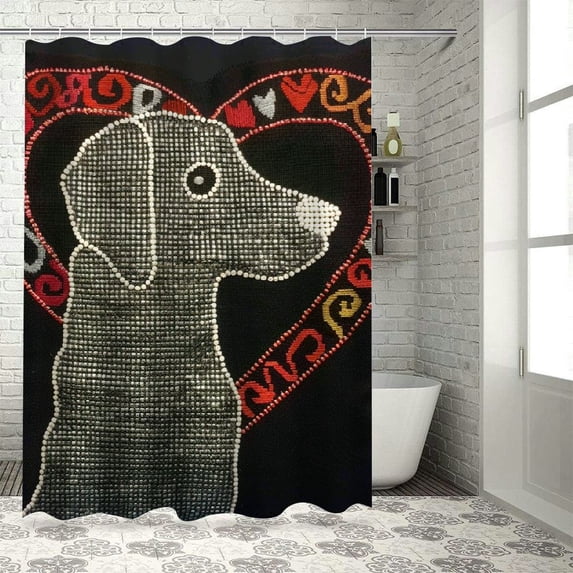 Orinice Love Heart Dog Bathroom Decor Set, Multi-Size Colorful Luxurious Graphic Print Polyester Fabric Fashion Shower Curtain with Hooks, Chic Modern Design for Bathroom 60x72