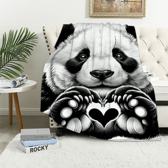 Orinice Love Heart Panda Warm Lightweight Blanket Soft Fleece Blankets All Seasons - Multiple Sizes Available 40x50in