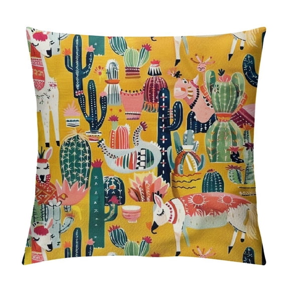 Orinice Lovely Llama Alpaca Cactus Succulent Plants Throw Pillow Covers Cute Animal Design Square Pillowcases for Home Decor Sofa Car Bedroom Pillow case White