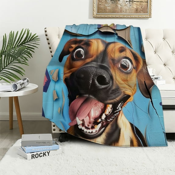 Orinice Luxury Plush Cute Dog Throw Blanket, Tipped Blanket, Super Warm, Flannel, Elegant, Fluffy Decoration Blanket for Sofa, Armchair, Couch and Bed, 40x50in