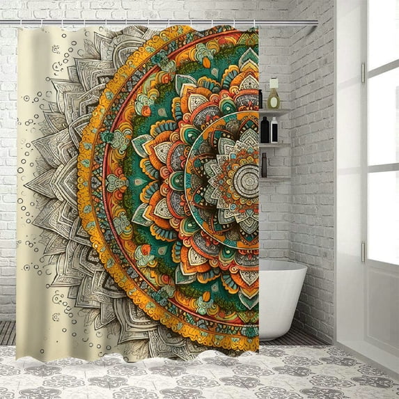 Orinice Mandala Bathroom Decor Set with Hooks - Colorful Luxurious Graphic Print Polyester Fabric Chic Modern Shower Curtain 36x72