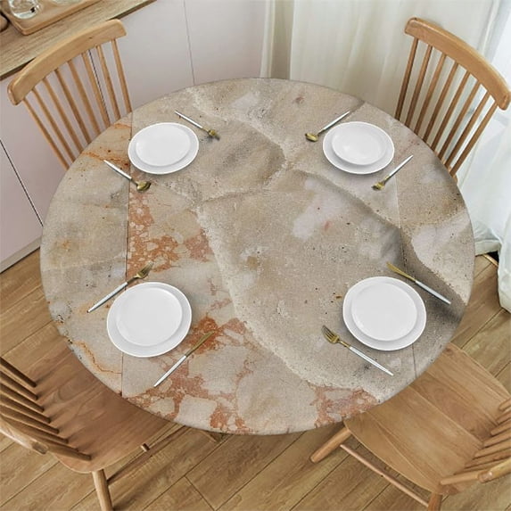 Orinice Marble Texture Round Table Cover Stain Resistant Washable Indoor Outdoor Tablecloth Kitchen Dining Wedding Parties Waterproof Fabric 100% Polyester 38-42