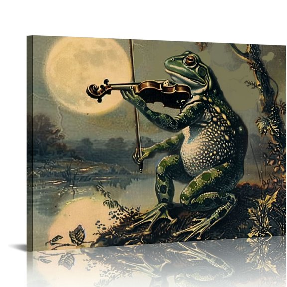 Orinice Master Vintage Frog Retro Frog Playing Banjo Flute Violin Print - Frog Art - Funny Gift for Musician, Animal Lover - Decor for Farmhouse, Kid's Room 16x12in