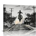 thumbnail image 1 of Orinice Master Vintage Motorcycle Jumping Canvas Wall Art Retro Old Train Bike Lovers - Great Decoration of the Man's Cave, 20x16in, 1 of 6