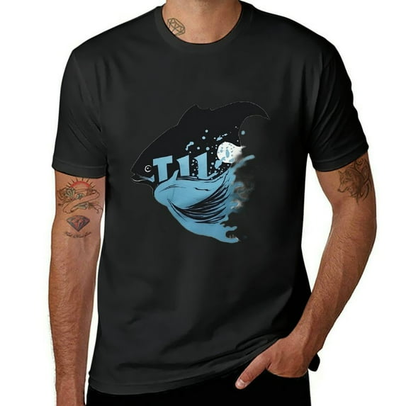 Orinice Men's Fish T-Shirt Novelty Letter Graphic Crewneck Half Sleeve Tee Vintage 3XL