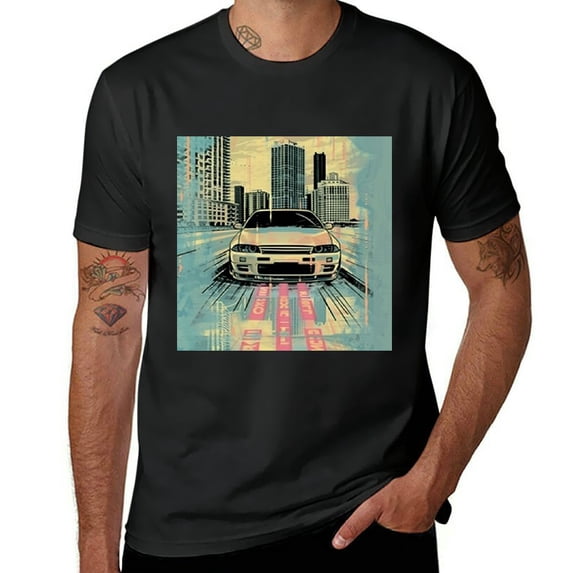 Orinice Men's Novelty Graphic T-Shirt Grid Design Crewneck Half Sleeve Tee Top for Casual Wear M