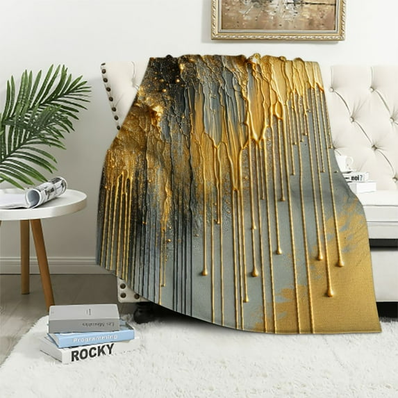 Orinice Metallic Gold Dripping Warm Lightweight Blanket Soft Fleece Blankets All Seasons Sofa Decor Cow Gifts - Multiple Sizes Available 60x80in