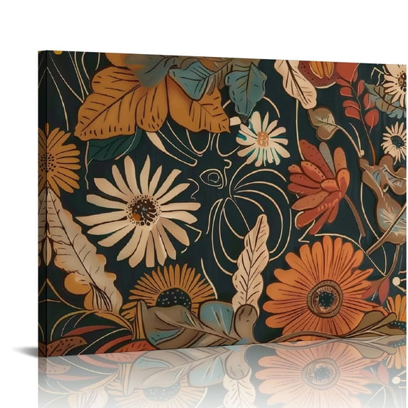 Orinice  Mid Century Modern Decor, Flowers Bouquet Wall Art for Living Room, Abstract Floral for Bedroom, Tan Boho Botanical Artwork Prints.  16x12in