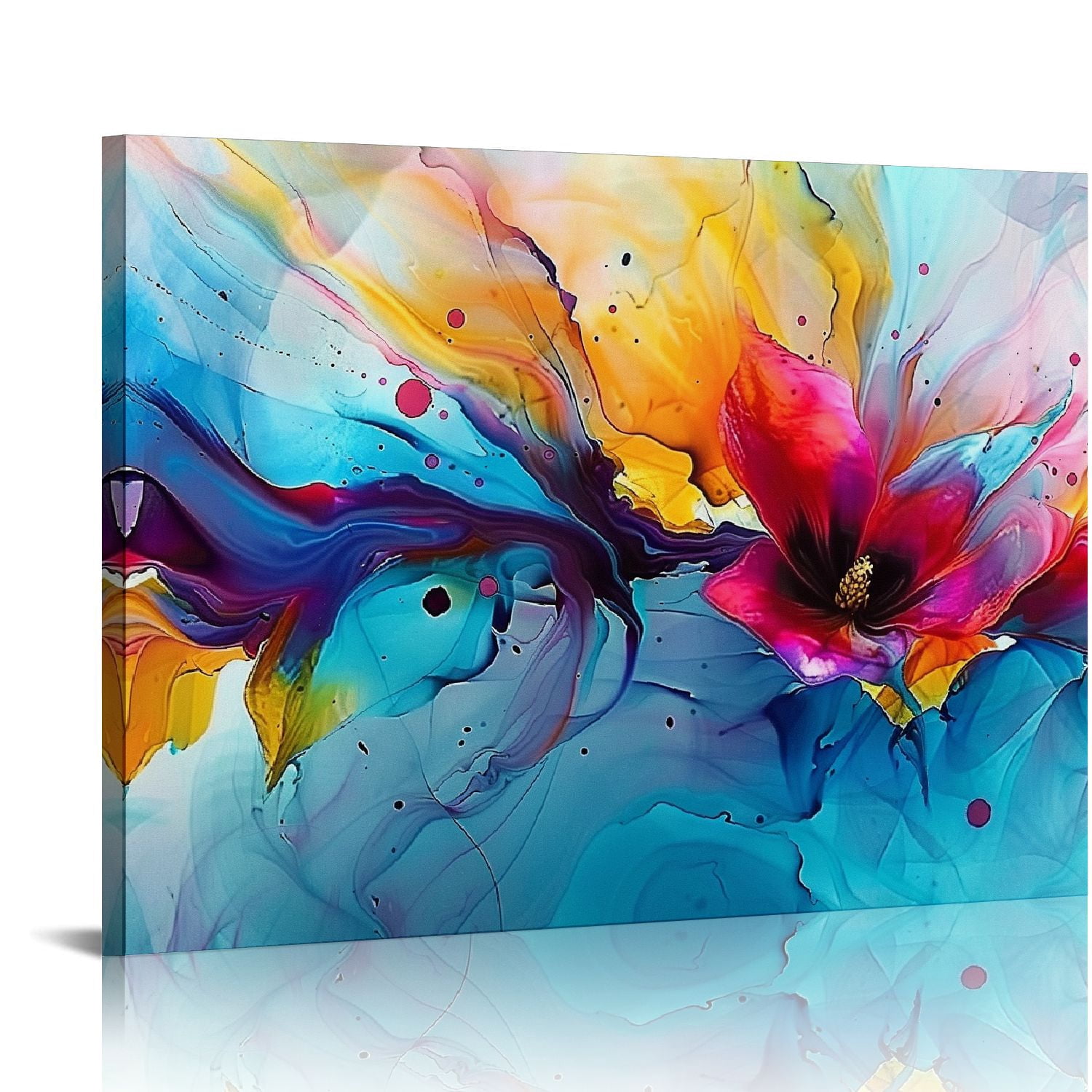 LAOTOART Modern Abstract Canvas Wall Art – Large Teal & Yellow Painting 29x59 Inches, Ready To Hang