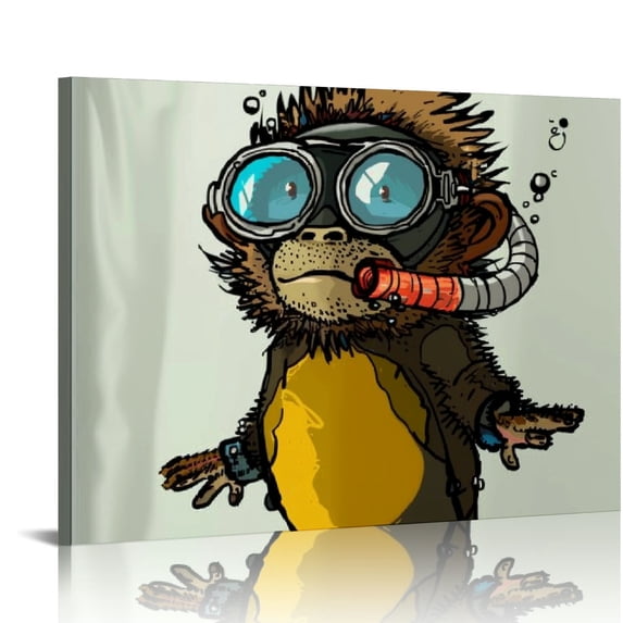 Orinice Monkey Diving Fine Art Aesthetic Poster and Print Wall Painting for Classroom Office Decor Wall Art Canvas Living Room Bedroom Home Office Wall Decor 20x16in