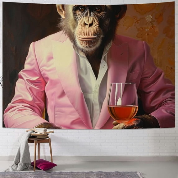 Orinice Monkey in Pink Suit Tapestry Wall Hanging Unique Style Graphic Tapestries Home Wall Decor Art for Living Room Bedroom Apartment Farmhouse Dorm 50x40inch