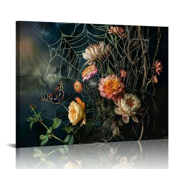Orinice Moody Decor Vintage Botanical Floral Canvas Wall Art, Victorian Gothic Dark Academia Rustic Antique Wall Decor Aesthetic Room Prints, Retro Plant Decor for Bedroom Dorm 20x16in