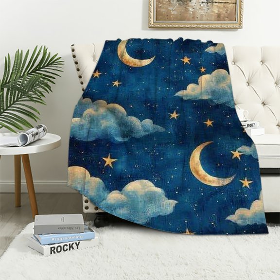 Orinice Moon Cloud Stars Blanket Dreamy Night Sky Throw Blankets Gifts for Girls Boys Adults Lightweight Soft Cozy for Sofa Couch Bed Room Travel Birthday Party Decor 40x50in