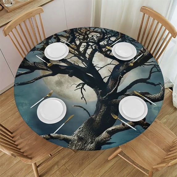 Orinice Moon Round Table Cover Stain Resistant Washable Indoor Outdoor Tablecloth Kitchen Dining Wedding Parties 100% Polyester Fiber 38-42