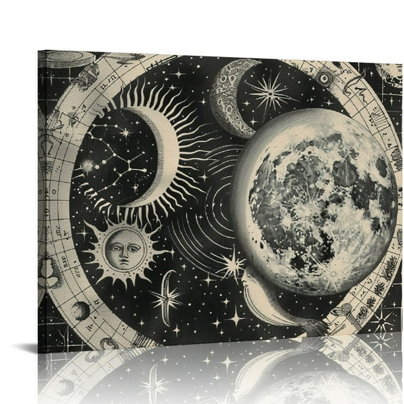 Orinice Moon Sun Solar System Fine Art Aesthetic Poster & Print Wall Painting for Classroom Kitchen Office Farmhouse Bathroom Room Decor Pictures Wall Art Painting Canvas Wall Art Living Room