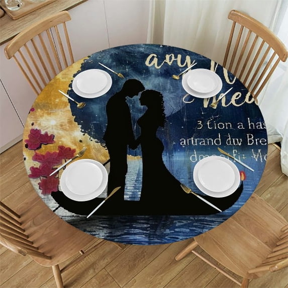 Orinice Moonlight Romance Round Table Cover Stain Resistant Washable Indoor Outdoor Tablecloth Kitchen Dining Wedding Parties Picnic Farmhouse 100% Polyester Fiber 42-46