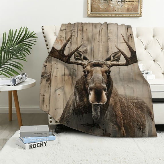 Orinice Moose Blanket Super Soft Comfortable Warm Anti-Pilling Blanket Suitable for All Seasons Bed Linen Sofa and Plush Decoration Travel Camping Blanket 60x80in