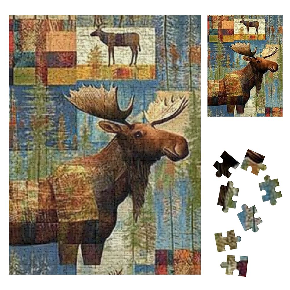 Orinice Moose Patchwork Jigsaw Puzzle Vertical Wooden Puzzle for Adults ...