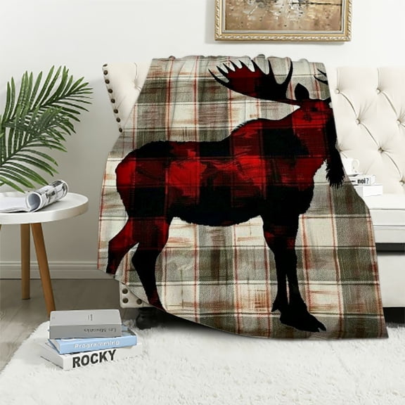 Orinice Moose Warm Lightweight Blanket Soft Fleece Throw Blanket for All Seasons Living Rooms Sofa Decor Cow Gifts Blanket 40x50in