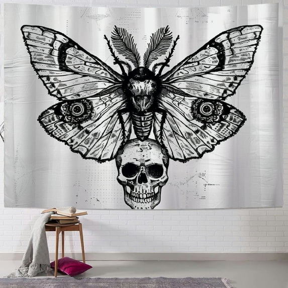 Orinice Moth Skull Symbolism Tapestry Wall Hanging - Unique Style Graphic Tapestries for Home Wall Decor in Living Room Bedroom Dorm 50x40inch
