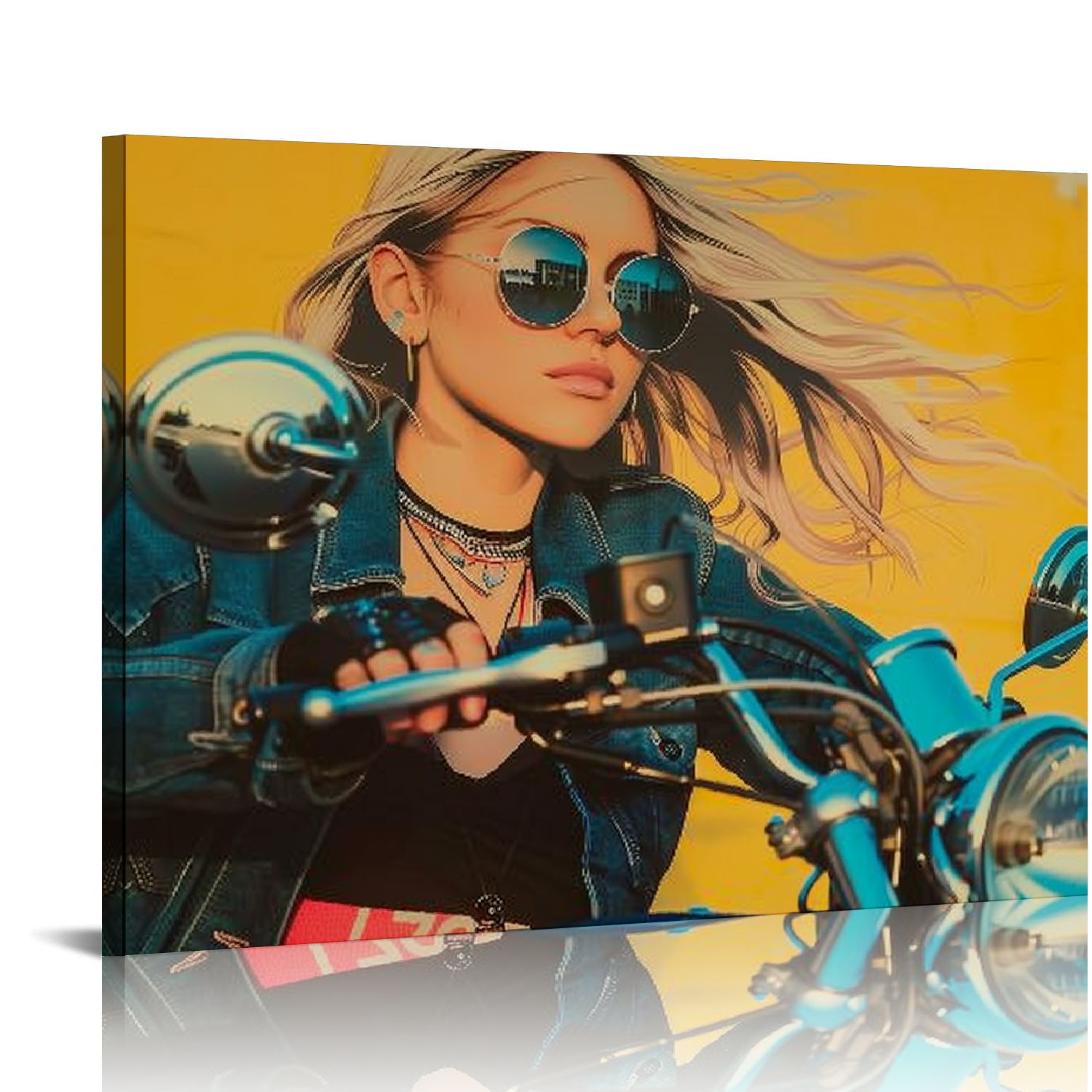 Orinice Motorcycle ,Cool Girl Riding A Motorcycle Canvas Wall Art