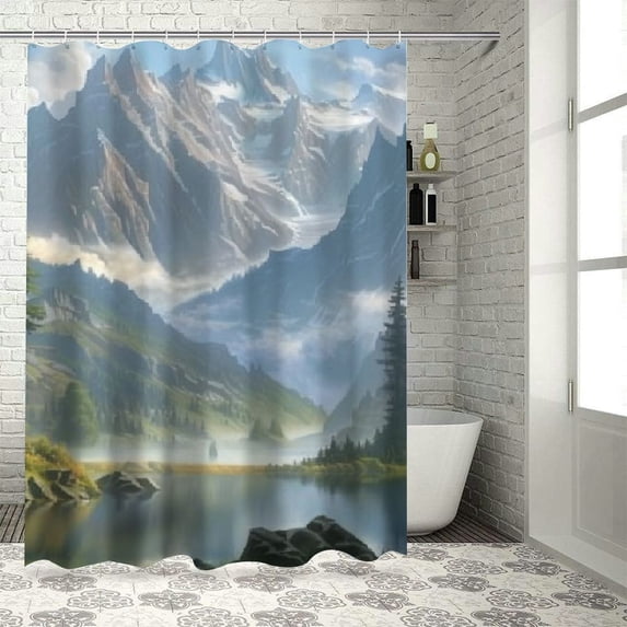Orinice Mountain Lake Forest Bathroom Decor Set Polyester Fabric Shower Curtain with Hooks 69x72