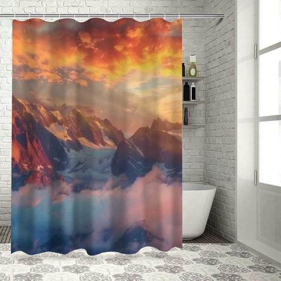 Orinice Mountain Range Clouds Sunset Bathroom Decor Set Polyester Fabric Shower Curtain Hooks 69x72