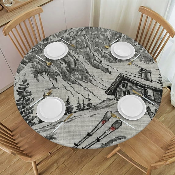 Orinice Mountain Scene Round Table Cover Stain Resistant Washable Indoor Outdoor Tablecloth Kitchen Dining Wedding Parties Table Cloth 100% Polyester Fiber 54-58