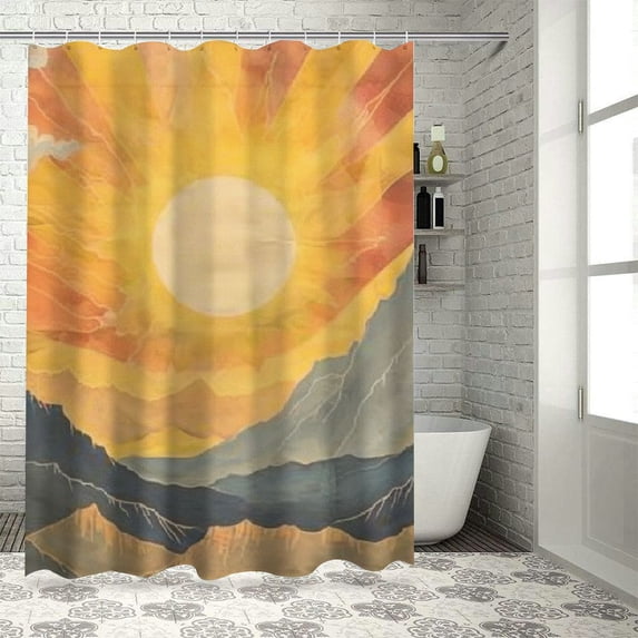 Orinice Mountain Sun Clouds Bathroom Decor Set with Hooks | Colorful Luxurious Graphic Print Polyester Fabric Shower Curtain Set | Home Bathtubs Bathroom Decoration 60x72