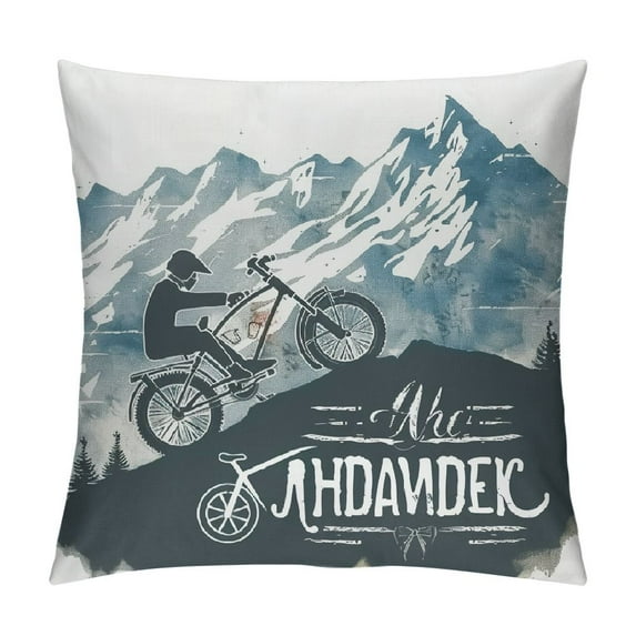 Orinice Mountains Bike Quote Graphic Decorative Throw Pillow Cover for Home Couch Living Room Bed Sofa - 1PC 18x18in