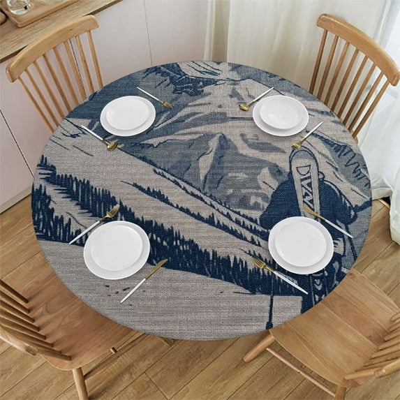 Orinice Mountains Snow Trail Round Table Cover Stain Resistant Washable for Indoor Outdoor Kitchen Dining Wedding Parties 100% Polyester Fiber 42-46