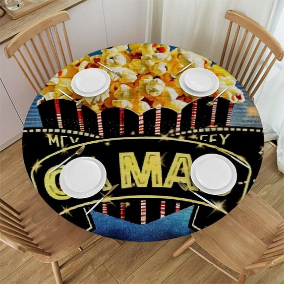 Orinice Movie Logo Movie Reel Popcorn Round Table Cover Stain Resistant Washable Indoor Outdoor Tablecloth Kitchen Dining Wedding Parties 100% Polyester Fiber 31-35
