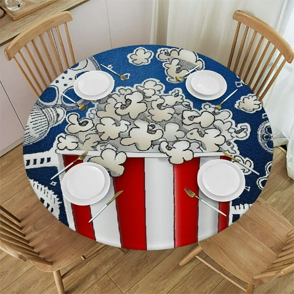 Orinice Movie Reel Popcorn Cinema Round Table Cover Stain Resistant Washable 100% Polyester Fiber Indoor Outdoor Kitchen Dining Wedding Parties Tablecloth 42-46