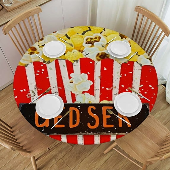 Orinice Movie Sign Popcorn Cinema Round Table Cover Stain Resistant Washable Indoor Outdoor Tablecloth Kitchen Dining Wedding Parties Outdoor Fitted 100% Polyester Fiber 54-58