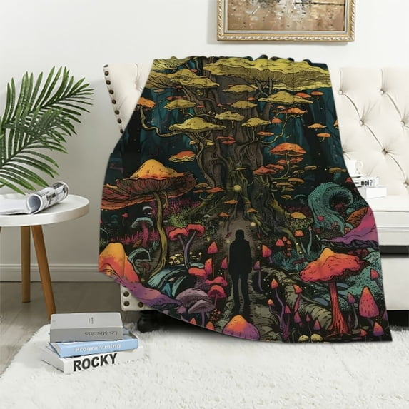 Orinice Mushroom Blanket Flannel Throw Blanket for Gifts for Women Men Girls Boys All Seasons Super Soft Cozy Plush Throws Blanket for Couch Sofa Bed Office 60x80in