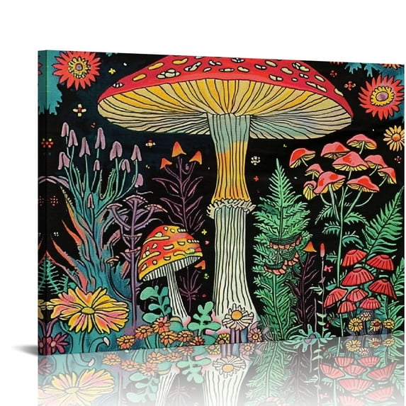 Orinice Mushroom Flowers Fine Art Aesthetic Poster & Print Wall Painting for Home Decor Canvas Prints Living Room Bedroom Office Wall Decor 20x16in