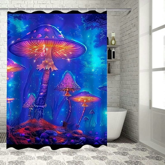 Orinice Mushroom Forest Night Bathroom Decor Set, Colorful Luxurious Graphic Print Polyester Fabric Fashion Shower Curtain Set with Hooks, Waterproof Shower Curtain for Bathroom 69x72