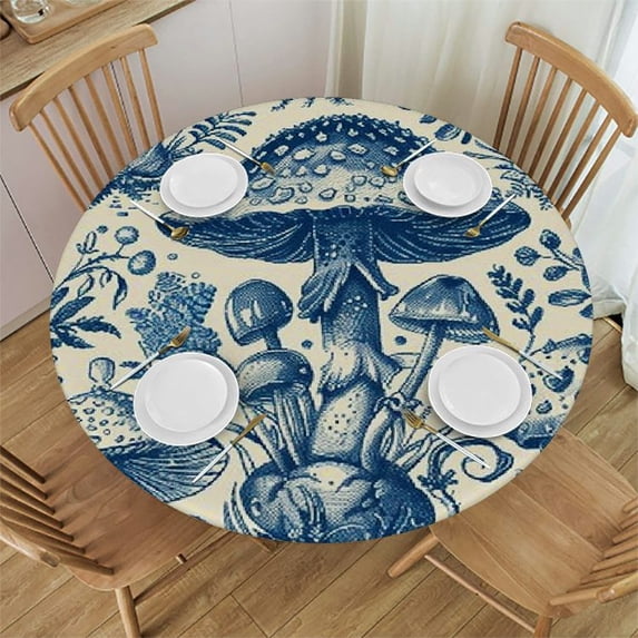 Orinice Mushroom Round Table Cover Stain Resistant Washable Indoor Outdoor Tablecloth Kitchen Dining Wedding Parties Outdoor Fitted 100% Polyester Fiber 46-50