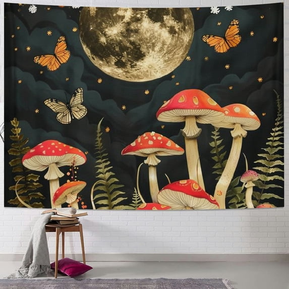 Orinice Mushrooms Butterflies Moon Tapestry Wall Hanging Unique Style for Home Wall Decor Art Living Room Bedroom Apartment Farmhouse Dorm 50x40inch