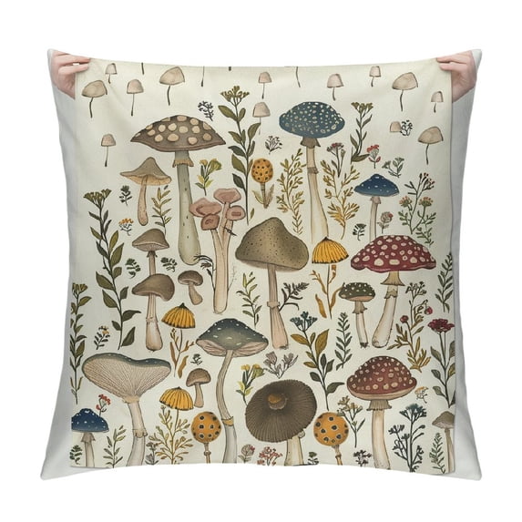 Orinice Mushrooms Graphic Decorative Throw Pillow Cover for Home Couch Living Room Bed Sofa Square Car Bedroom 1PC 12x12in