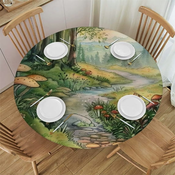 Orinice Mushrooms Round Table Cover Stain Resistant Washable Indoor Outdoor Tablecloth Kitchen Dining Wedding Parties 100% Polyester Fiber 46-50