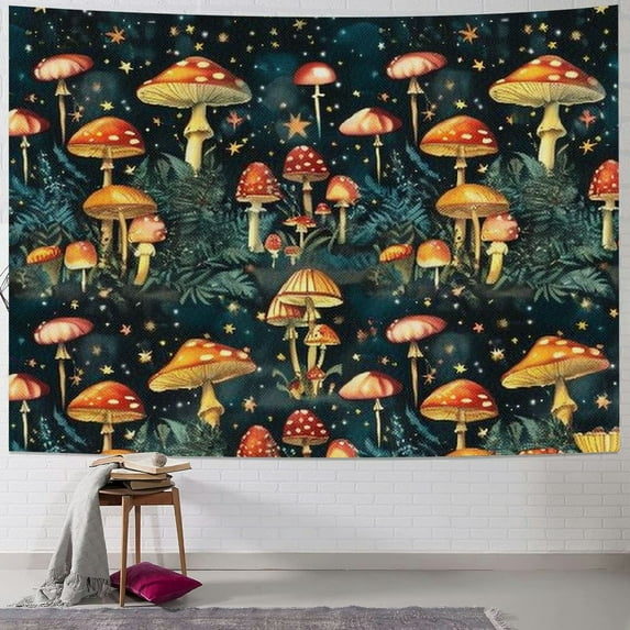 Orinice Mushrooms Stars Forest Tapestry Wall Hanging Unique Style Graphic Tapestries for Home Decor Living Room Bedroom Apartment Farmhouse Dorm 60x50inch