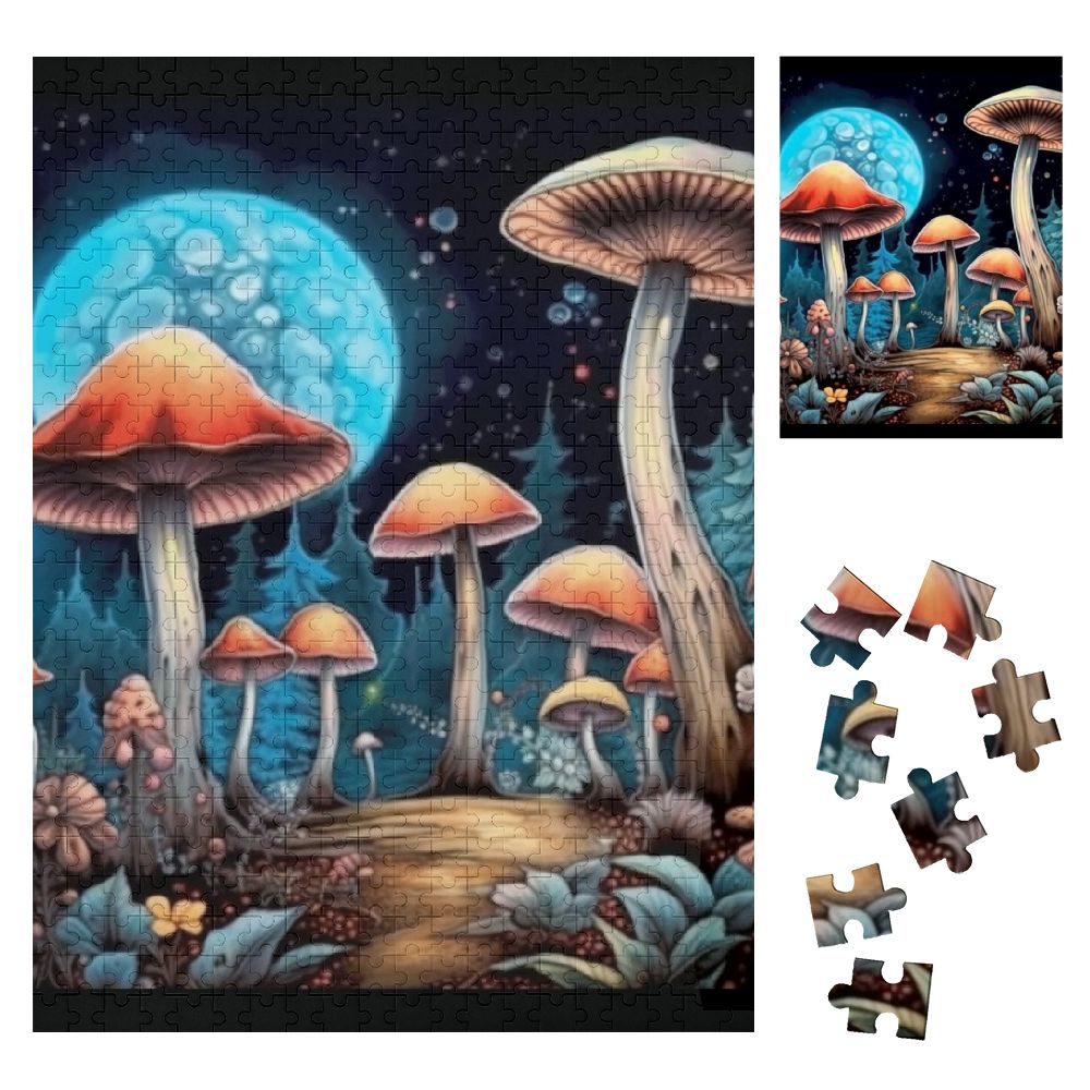 Orinice Mushrooms full Moon Wooden Jigsaw Puzzle Vertical Puzzle for ...