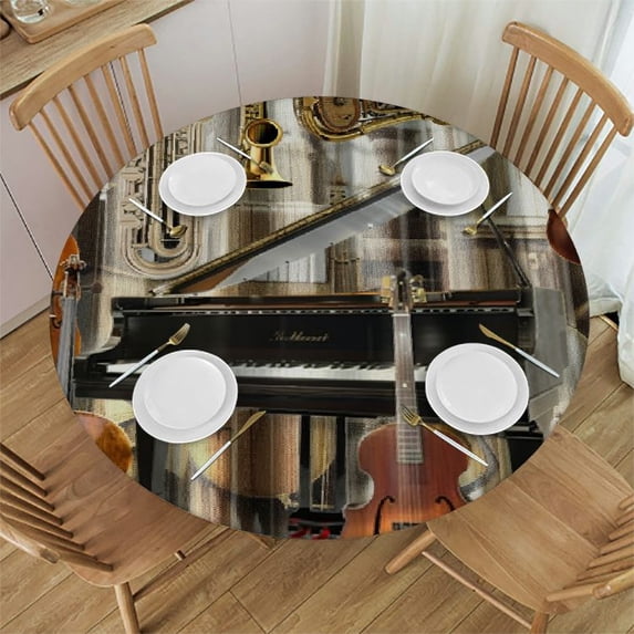 Orinice Musical Instruments Piano Keyboard Round Table Cover Stain Resistant Washable Indoor Outdoor Tablecloth Kitchen Dining Wedding Parties 100% Polyester Fiber 54-58