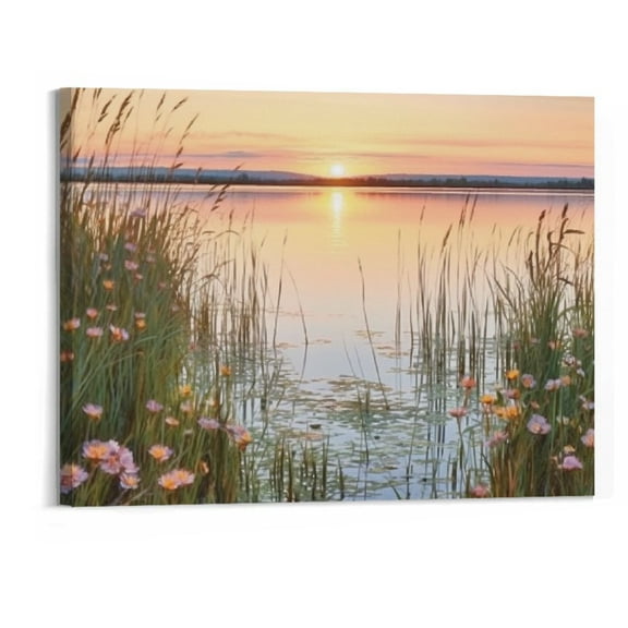 Orinice Nature Landscape Canvas Wall Art: Modern Lake Picture Print Vertical Sunset Scene Picture Artwork Painting for Living Room Bedroom Decor20x16in 20x16in