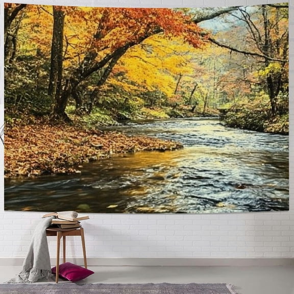 Orinice Nature Tapestry Wall Hanging Fall Forest Waterfall Wall Tapestry Tree Scenic Landscape Blanket for Bedroom Window Living Room Dorm Art Home Office Decoration,Large Size 60x50inch