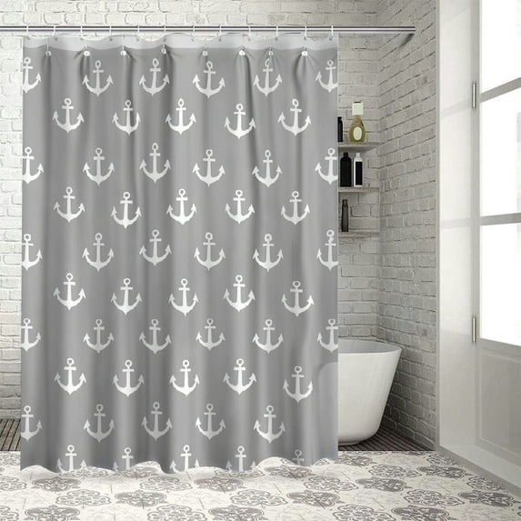 Orinice Nautical Anchor Shower Curtain for Bathroom, Grey White Beach Coastal Beachy Fabric Shower Curtains Set Decorative, Gray Ocean Men Boys Kids Restroom Decor Accessories Hooks Included 69x72
